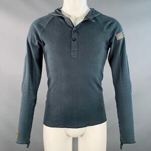 NICE COLLECTIVE Size M Green Waffle Knit Cotton Hoodie Sweatshirt